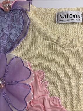 Valenti Floral Appliqué Yellow Knit Sweater